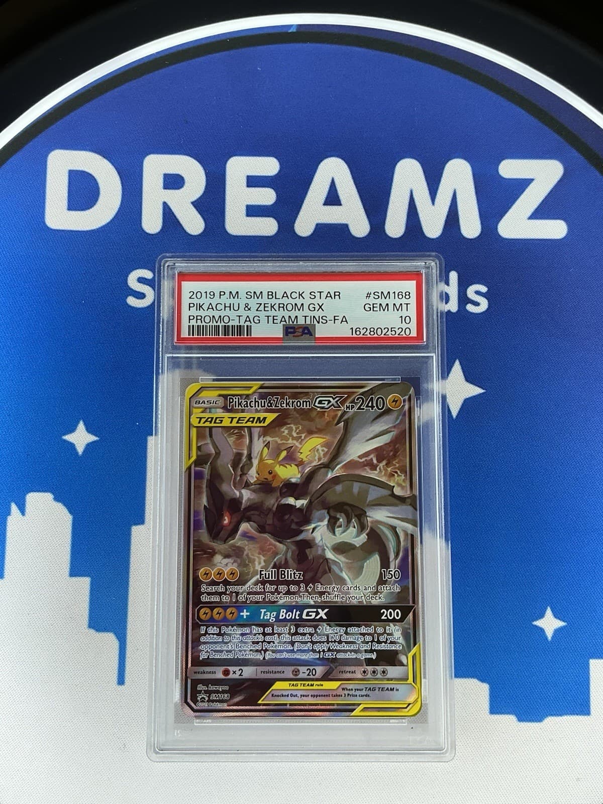 2019 POKEMON SM BLACK STAR PROMO #SM168 FULL ART/PIKACHU & ZEKROM GX PSA 10