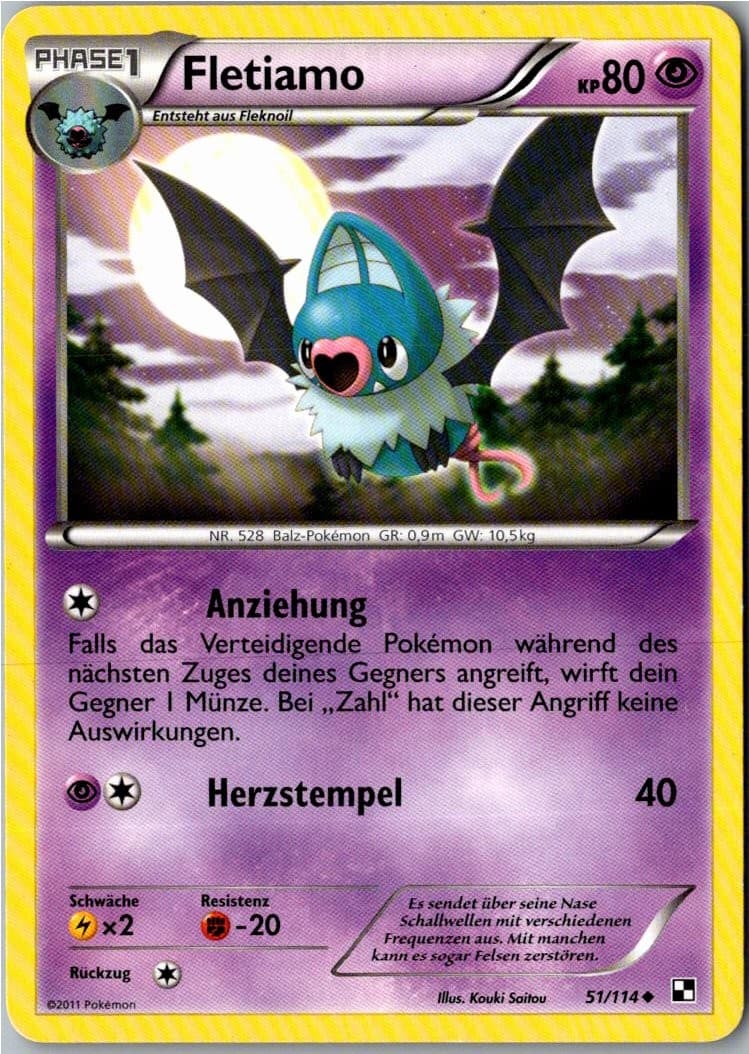 Pokemon Fletiamo 51/114 Schwarz & Weiß Deutsch