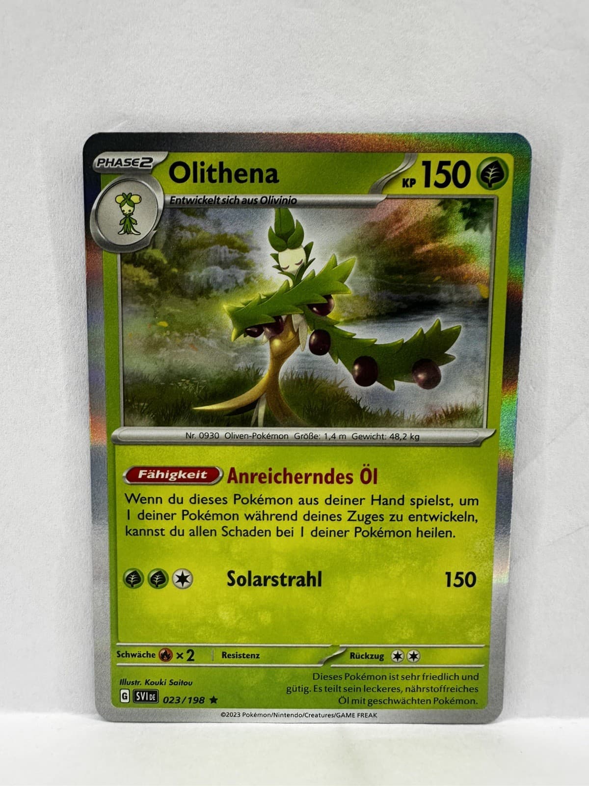 Pokémon Karte 2023 TCG Olithena 23/198 Holo Karmesin und Purpur Deutsch