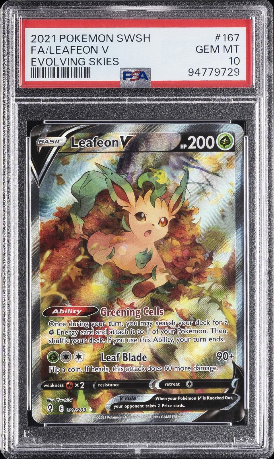 2021 POKEMON SWORD & SHIELD EVOLVING SKIES #167 FULL ART/LEAFEON V PSA 10