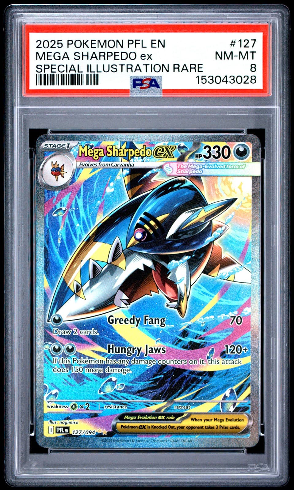 Mega Sharpedo EX 127/094 PSA 8 Special Illustration Rare Pokemon
