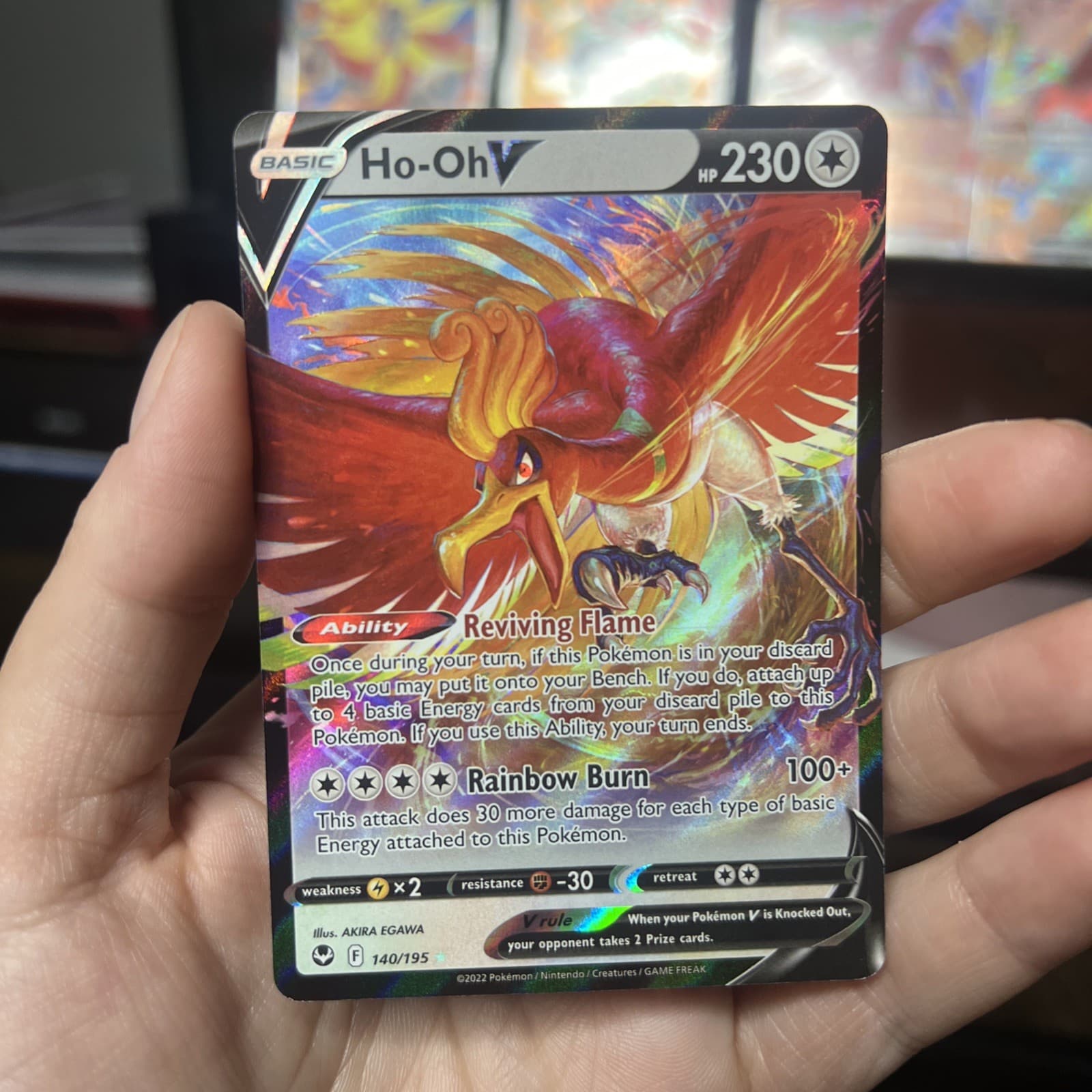 Pokemon TCG Card Ho-Oh V 140/195 Silver Tempest Full Art Holo Rare LP