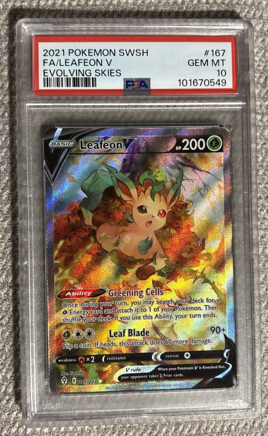 2021 POKEMON SWORD & SHIELD EVOLVING SKIES #167 FULL ART/LEAFEON V PSA 10