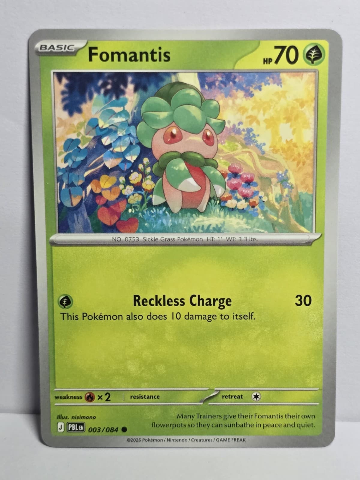 Fomantis 3/84 Pitch Black NM Pokemon TCG Card Single Near Mint
