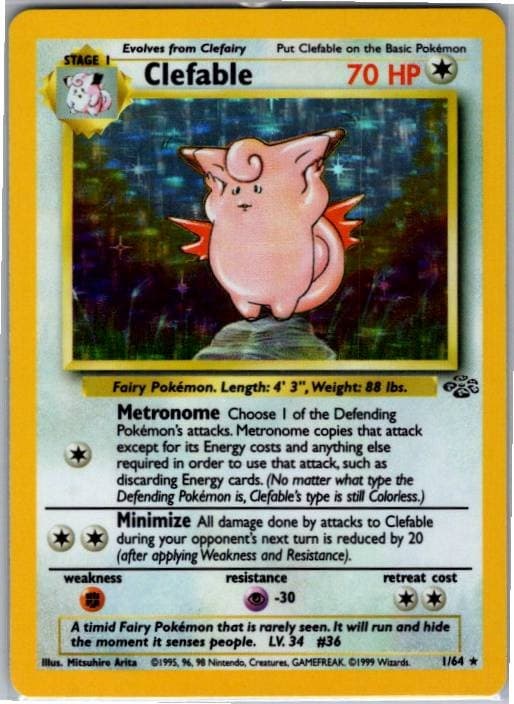Clefable 1/64 Rare Jungle Pokemon Unlimited Holo Near Mint