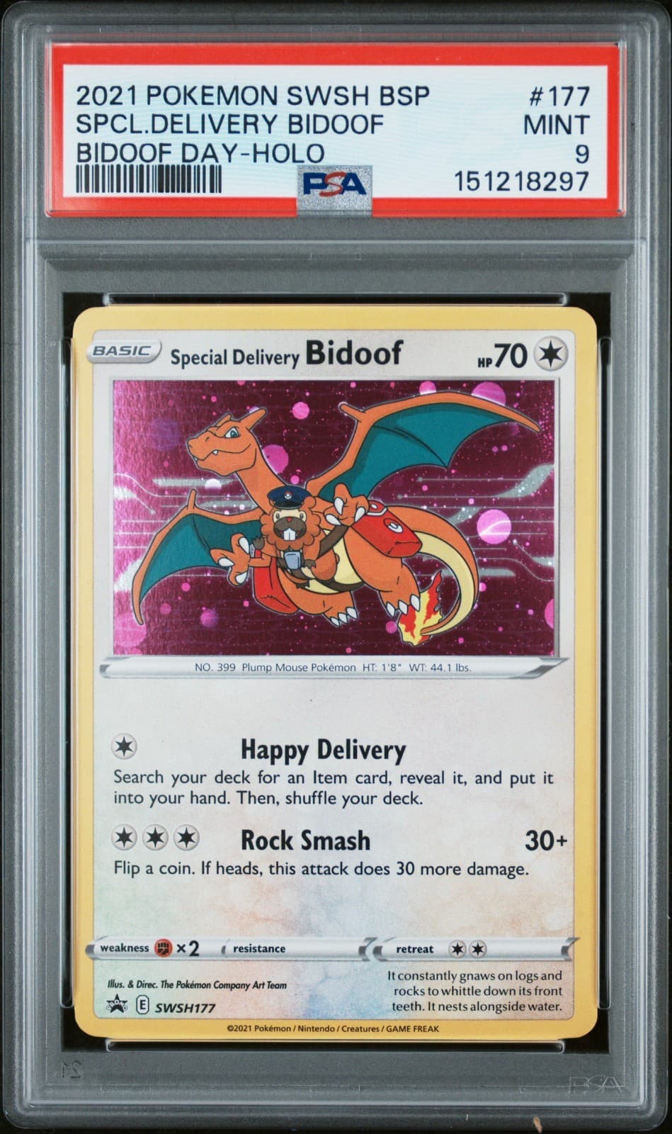 Pokemon Special Delivery Bidoof SWSH177 - PSA 9 - Sword & Shield UK Promo Card