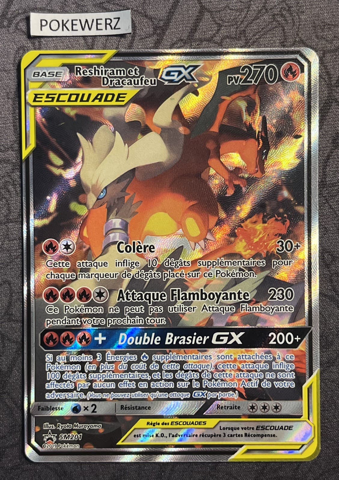 Carte Pokémon : Reshiram et Dracaufeu GX SM201 Promo Soleil & Lune Française