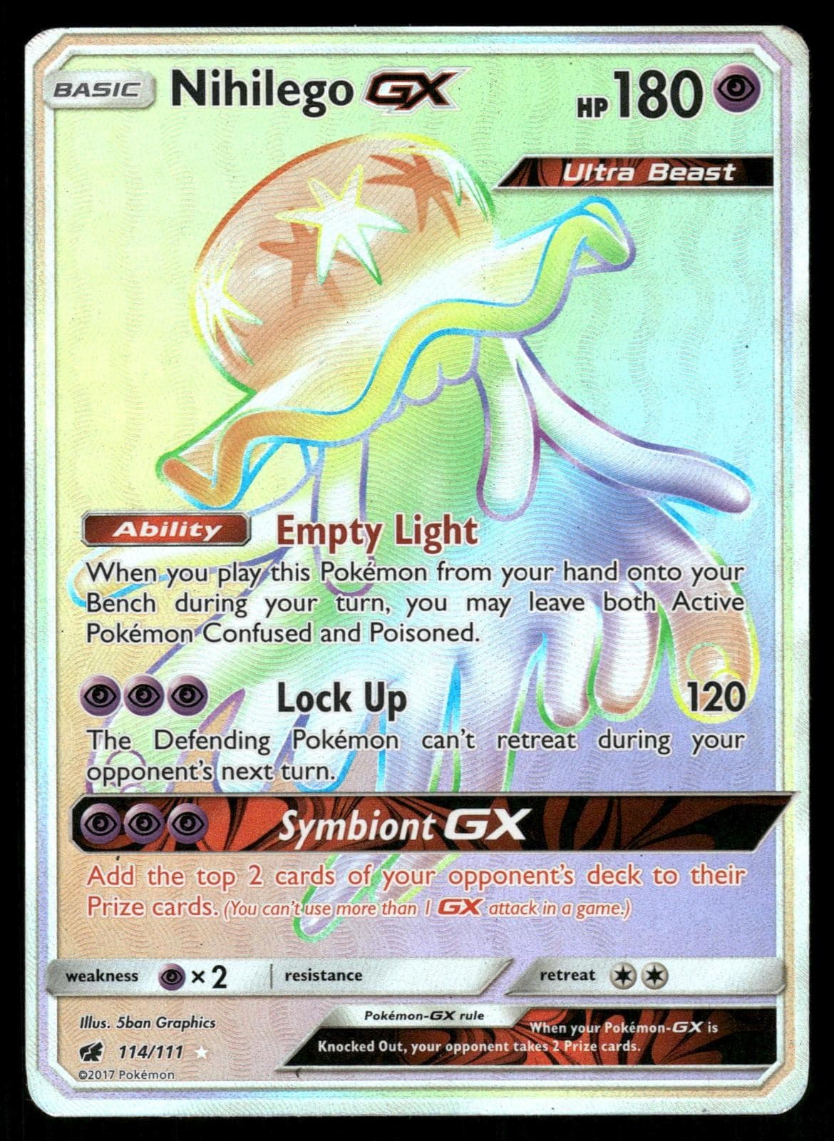 Nihilego GX 114/111 Rainbow Rare Crimson Invasion Pokemon Holo Lightly Played