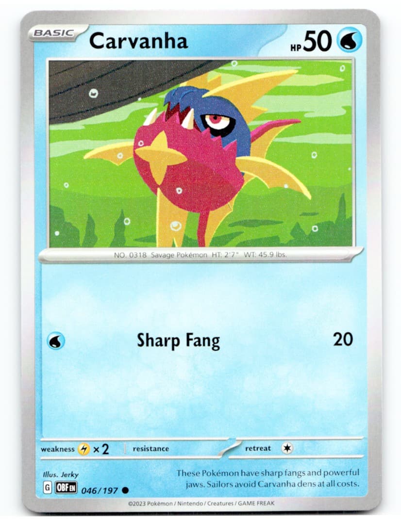 Carvanha 046/197 Common Obsidian Flames Pokemon 2023 Near Mint