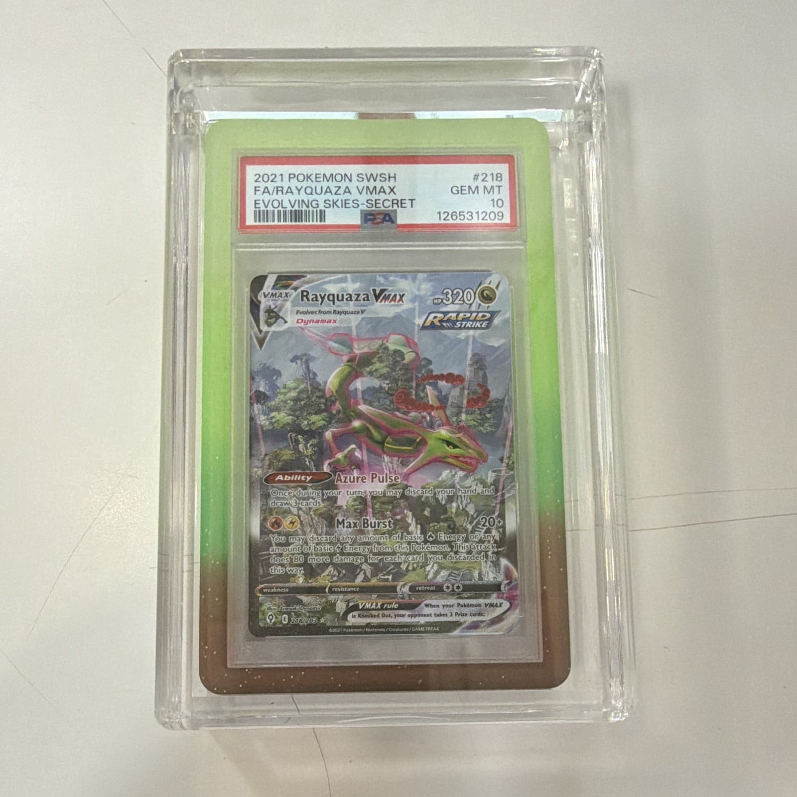 2021 Pokemon Rayquaza VMAX Alt Art Secret Rare Holo 218/203 PSA 10