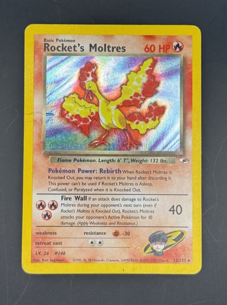 Rocket's Moltres 12/132 Gym Heroes Holo Rare 2000 Pokemon Card WOTC Vintage HP
