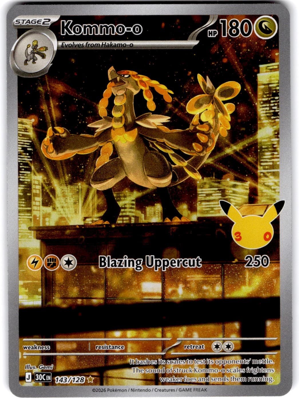 Pokemon Kommo-o 30th Celebration #143/128/128 Holofoil English
