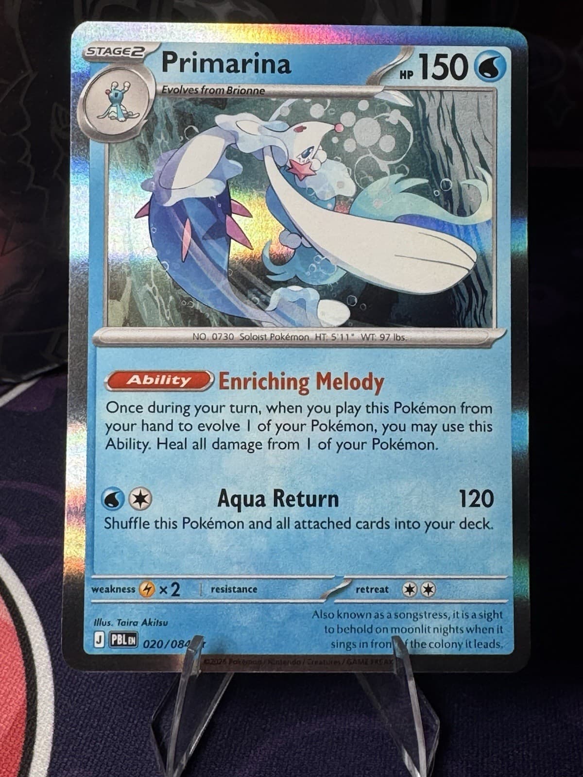 Primarina 020/084 Holo Rare Pokemon TCG Pitch Black Near Mint English