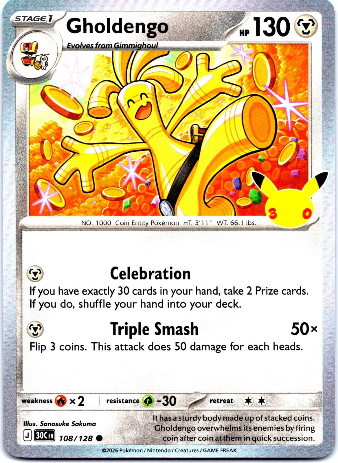 Gholdengo Holo Common ME: 30th Celebration 108/128 NM ((Pokemon))