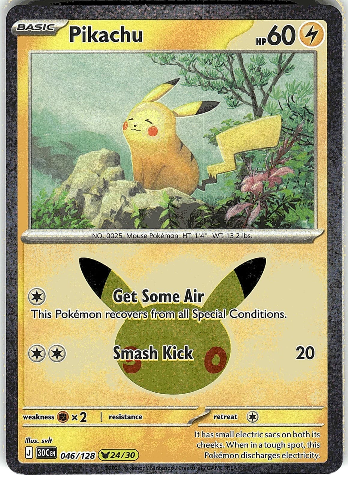 Pikachu 46/128 (24/30) Pokemon 30th Celebration Holo NM