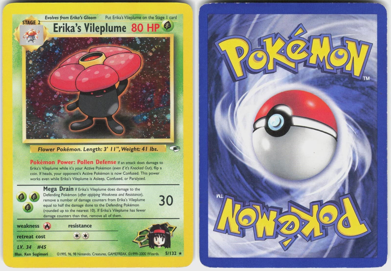Erika's Vileplume 5/132 R Gym Heroes Pokemon Unlimited Holo MP