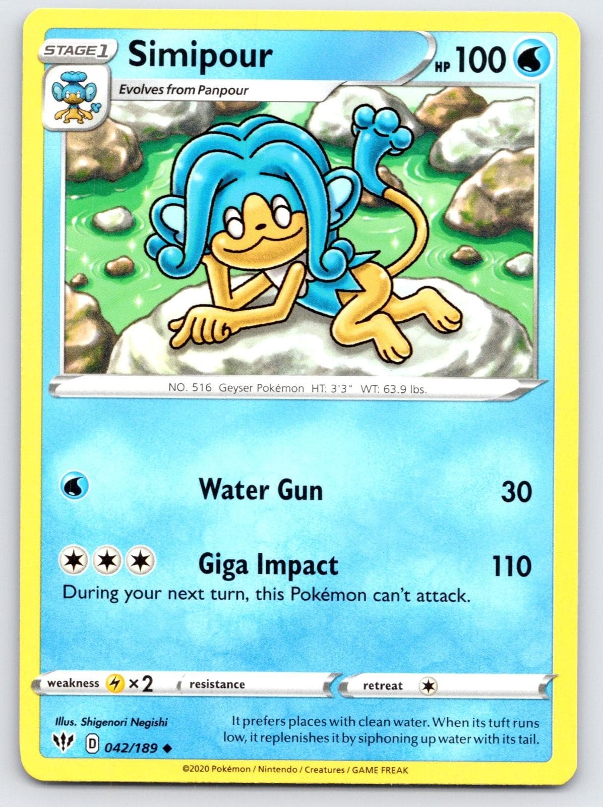 Simipour 042/189 Uncommon Darkness Ablaze Pokemon Near Mint