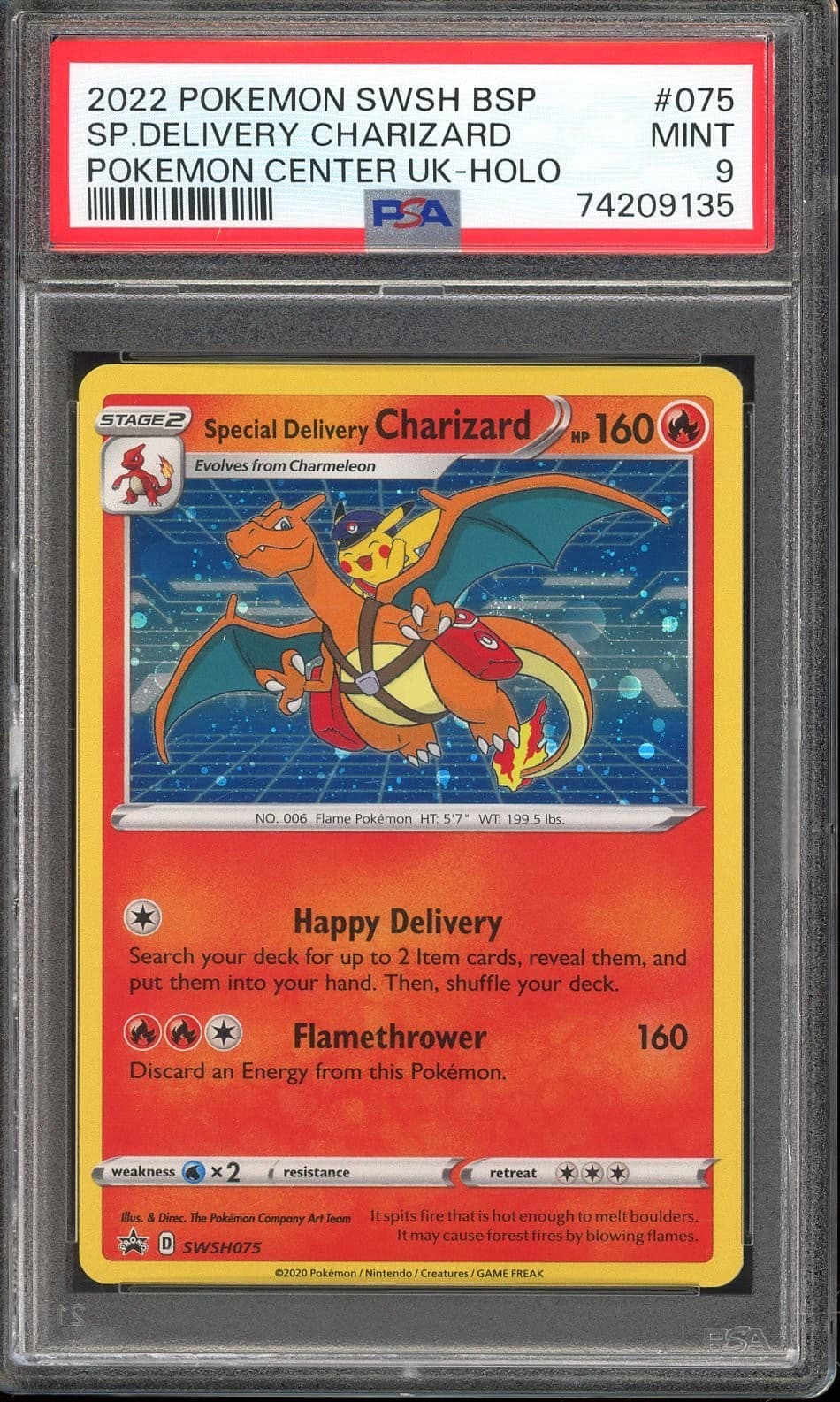 Special Delivery Charizard SWSH075 Pokemon Center Exclusive Promo - PSA 9