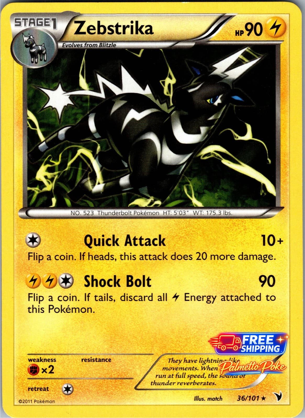 Zebstrika 36/101 Rare Noble Victories Pokemon NM/LP