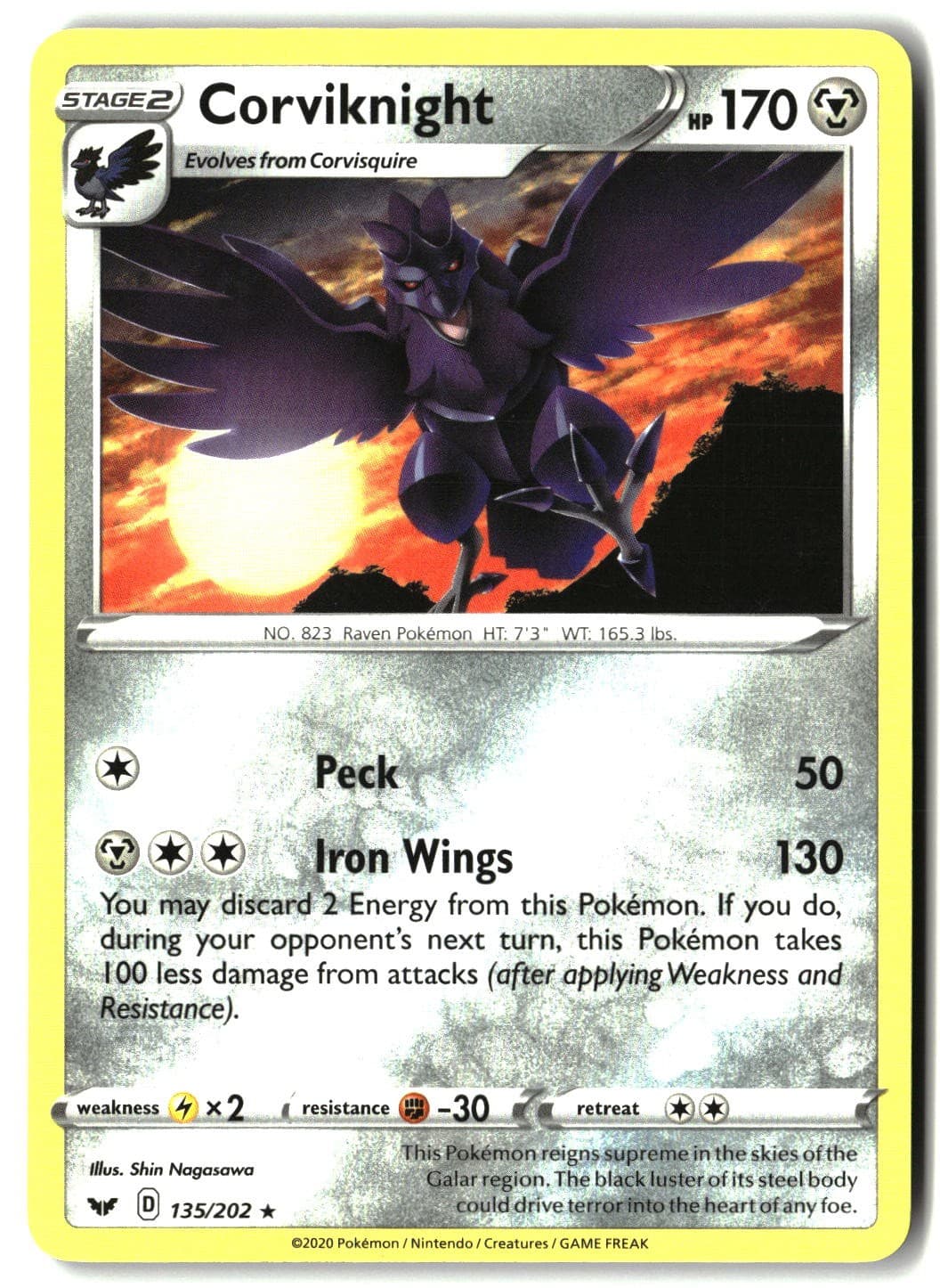 Corviknight 135/202 Rare Sword & Shield Pokemon Moderately Played