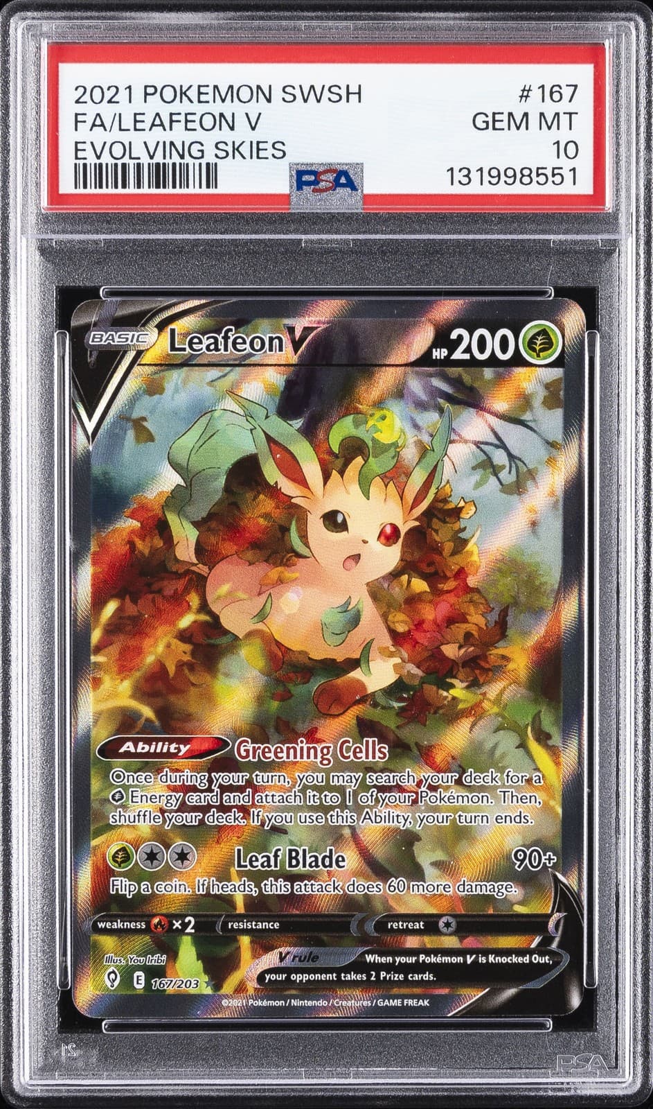 2021 POKEMON SWORD & SHIELD EVOLVING SKIES #167 FULL ART/LEAFEON V PSA 10