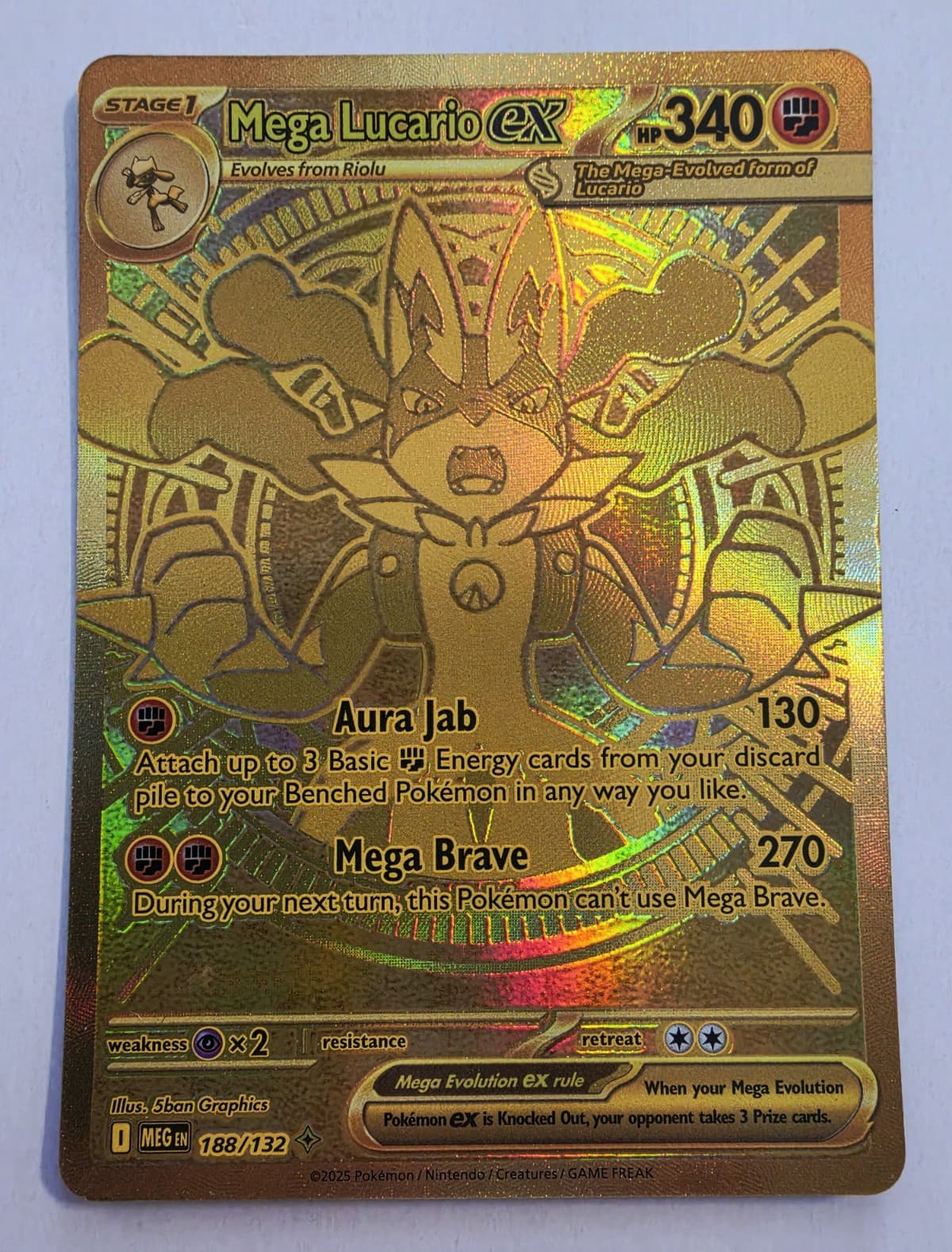 Pokemon Mega Lucario EX 188/132 Mega Evolution Gold Mega Hyper Rare *NEAR MINT*