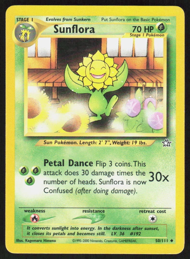 Sunflora 50/111 Uncommon Neo Genesis Pokemon Unlimited Heavily Played
