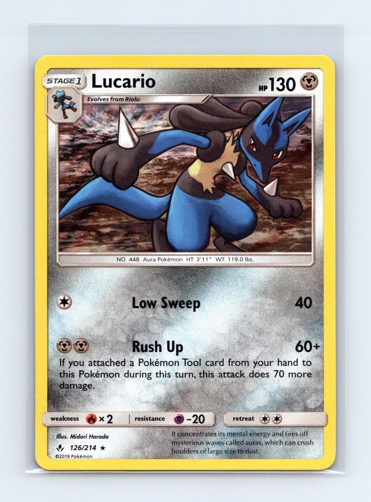 Lucario 126/214 Holo Rare Unbroken Bonds Pokemon Card Moderately Played