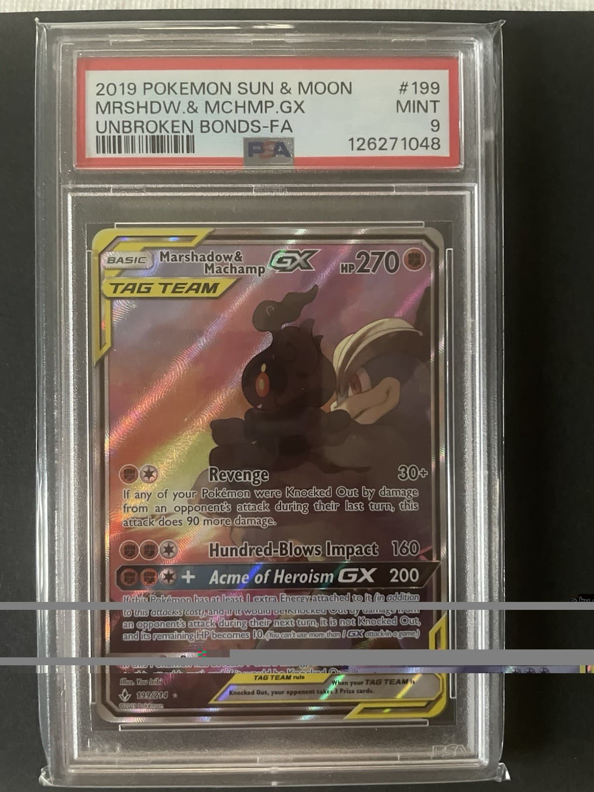 Pokémon TCG Marshadow & Machamp GX Tag Team 199/214 Unbroken Bonds [PSA 9]
