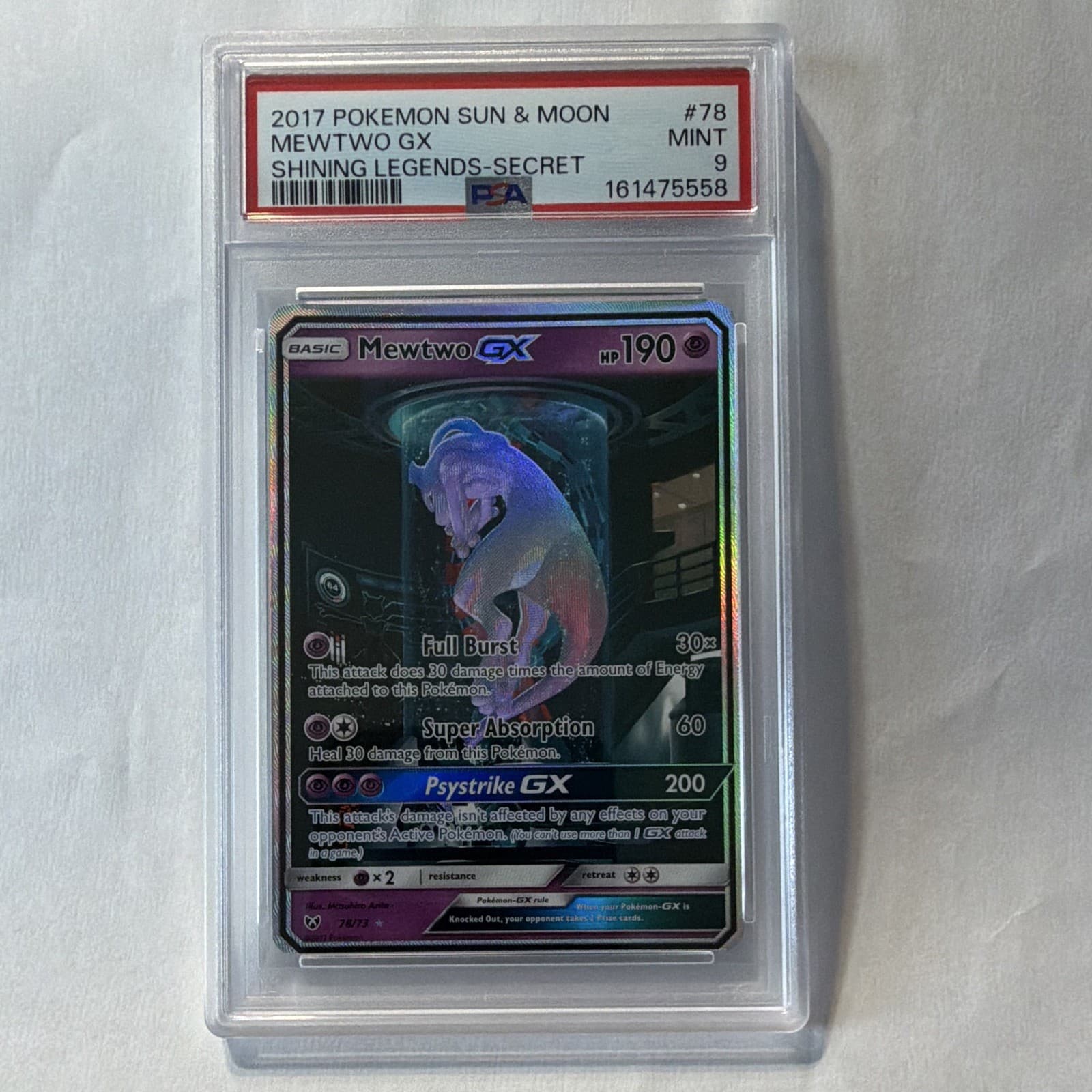 Mewtwo GX Secret Rare Holo 78/73 Shining Legends 2017 PSA 9 Pokemon