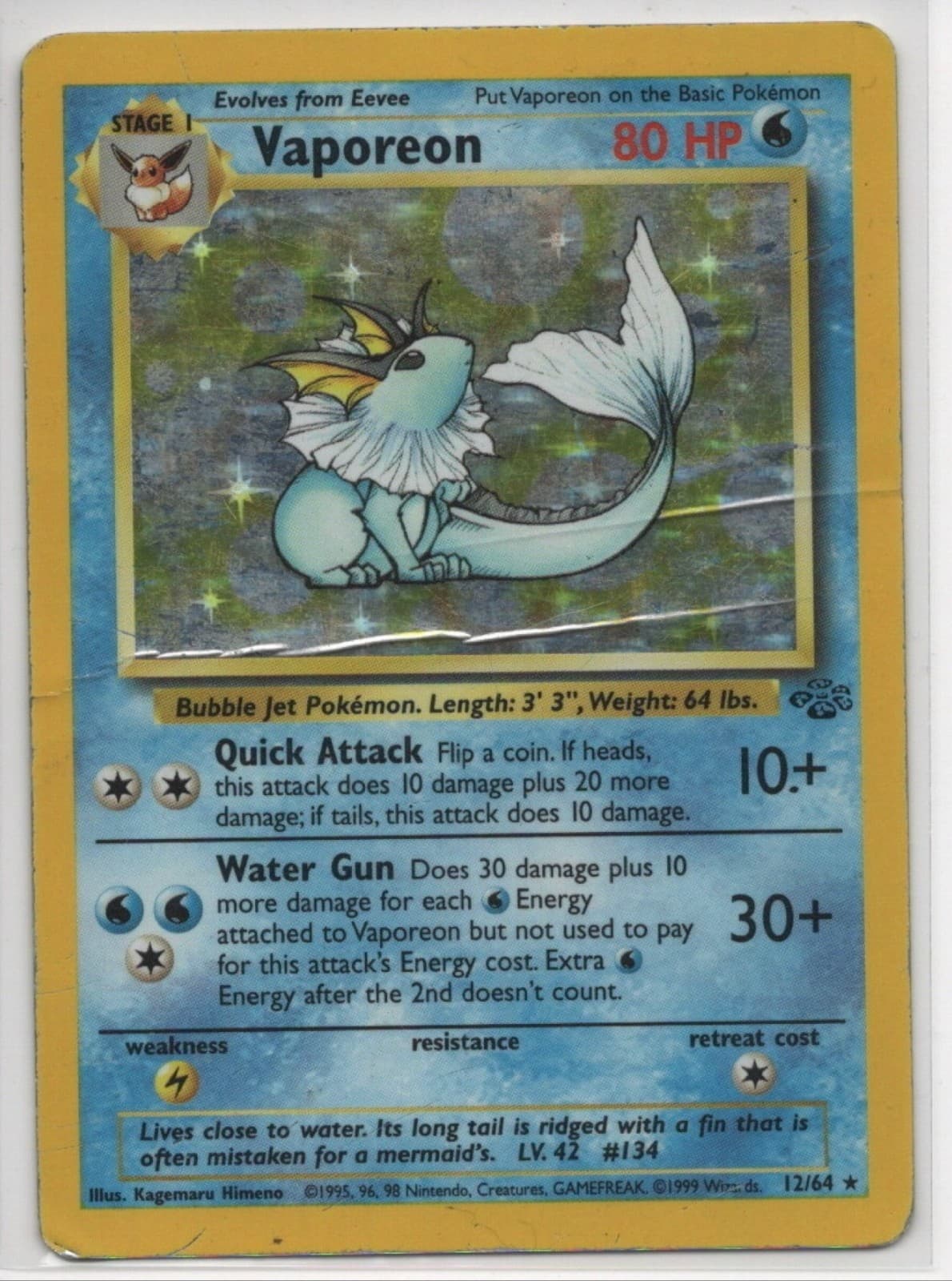 Vaporeon 12/64 Holo Jungle 1999 Pokemon TCG WOTC Vintage