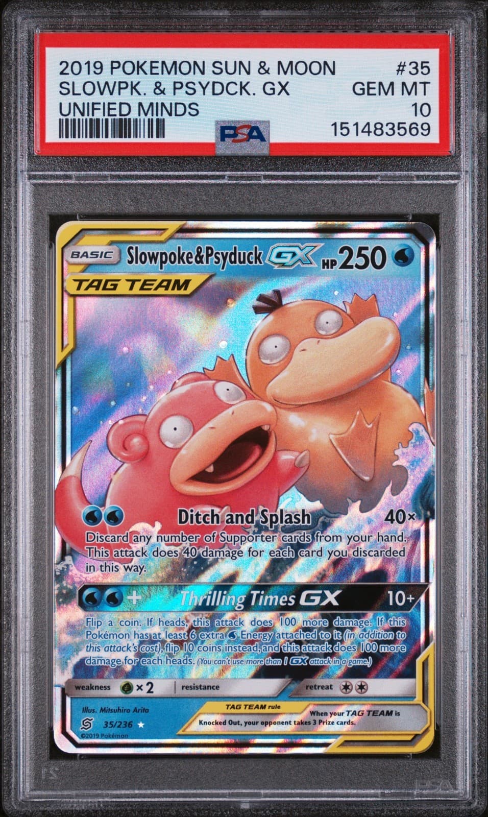 2019 Pokemon Sun & Moon Unified Minds 35/236 SLOWPOKE & PSYDUCK GX PSA 10