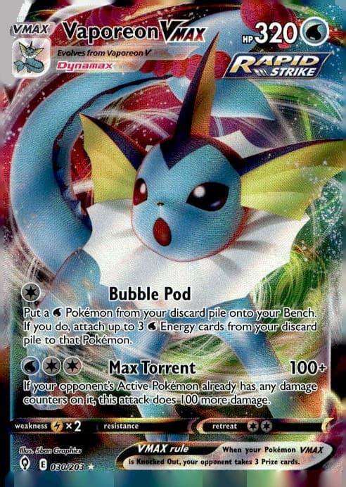 Vaporeon VMAX 030/203 SWSH07 Evolving Skies Holo UR LP English Pokémon