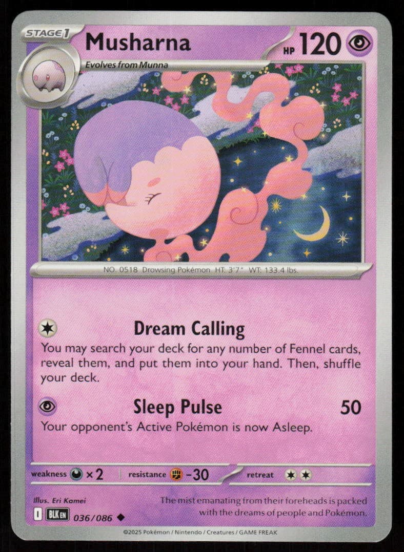 Musharna 036/086 Uncommon Black Bolt Pokemon Near Mint