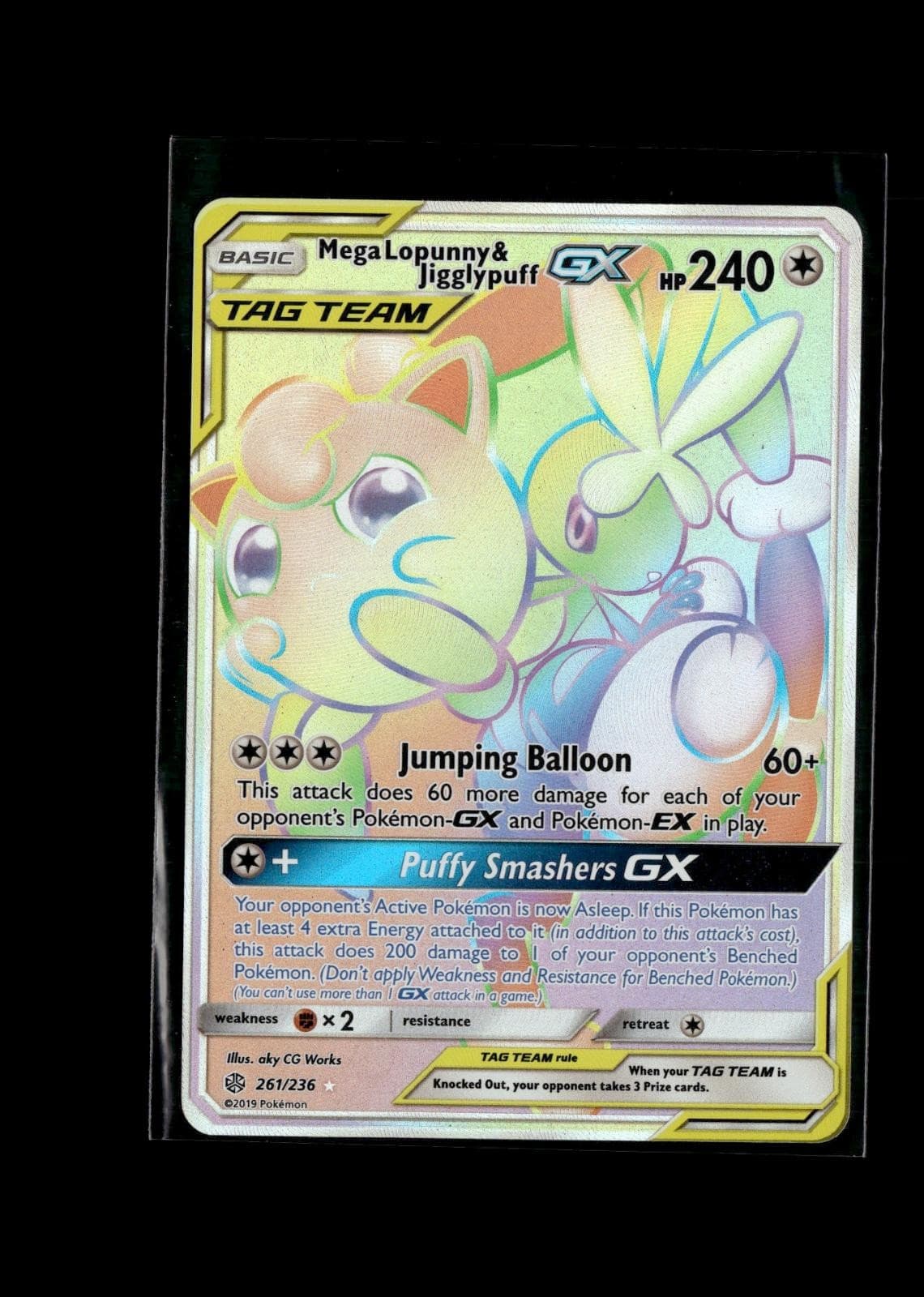 Mega Lopunny & Jigglypuff GX 261/236 Rainbow Rare Cosmic Eclipse Pokemon Holo NM