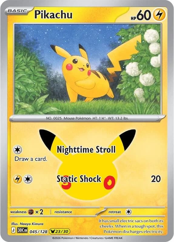 Pokemon TCG 30th Celebration Pikachu Holo #45/128