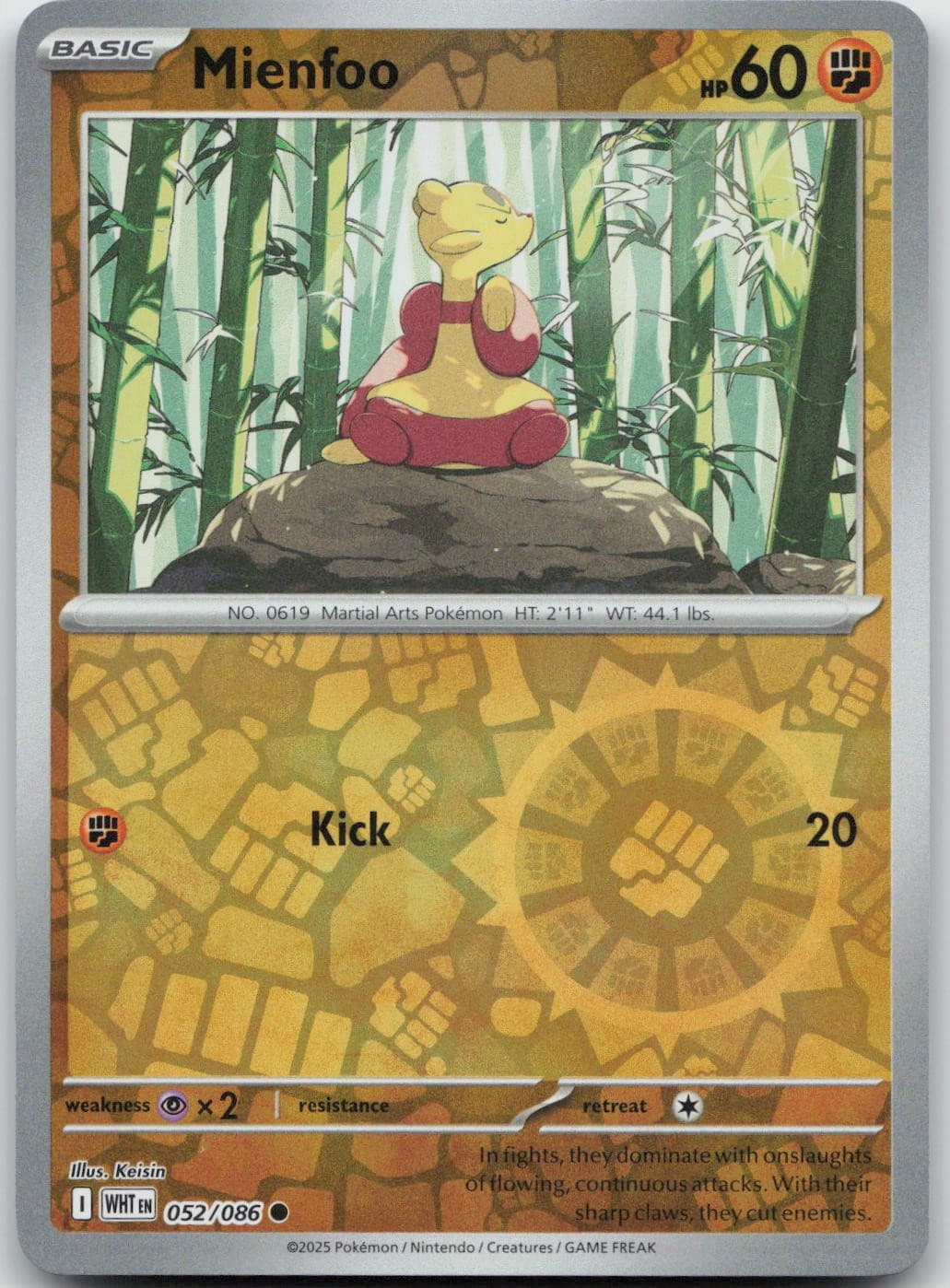 Mienfoo (Poke Ball Pattern) 052/086 Common White Flare Pokemon Holo Near Mint