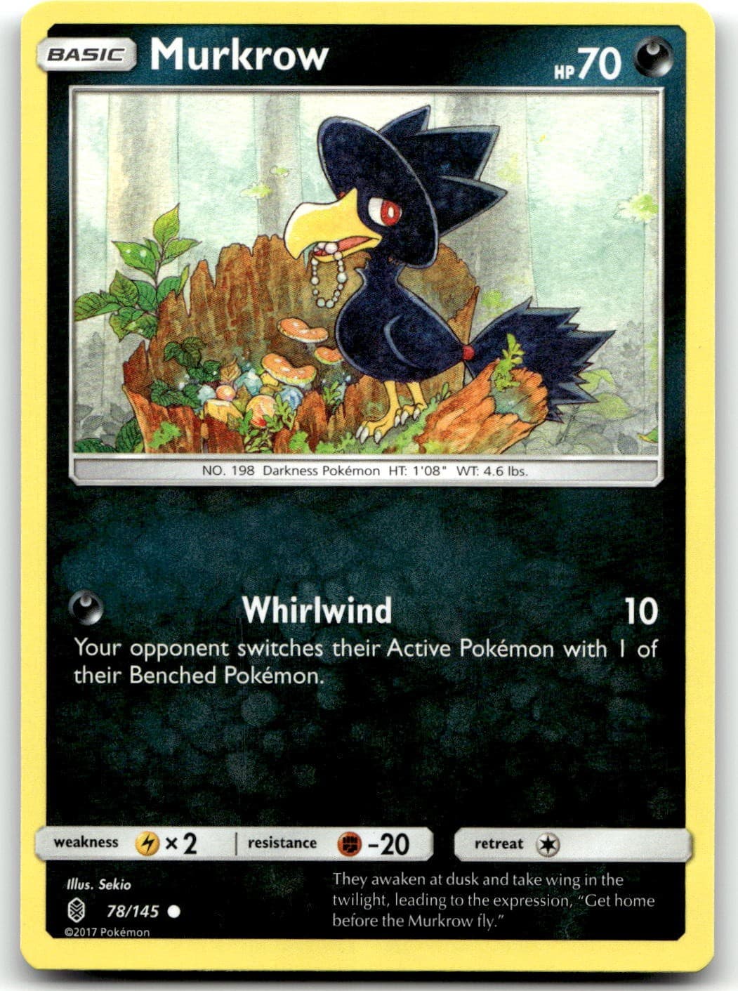 Murkrow 78/145 SM - Guardians Rising Common Normal Pokemon TCG LP