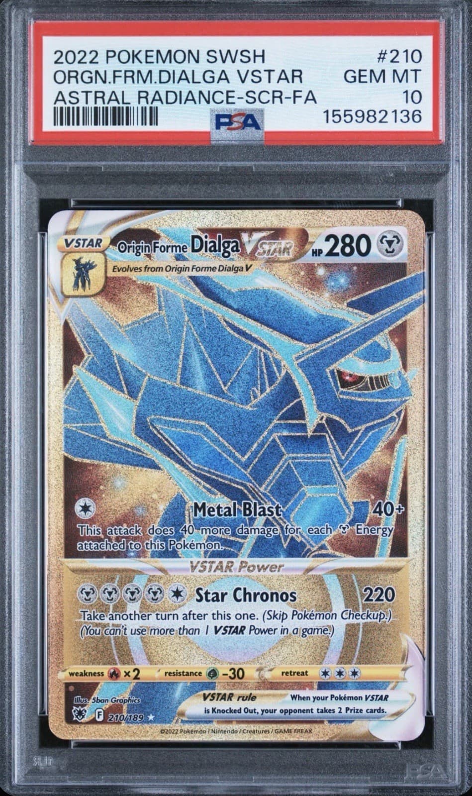 PSA 10 2022 Pokemon TCG Origin Forme Dialga VSTAR 210/189 Secret Holo