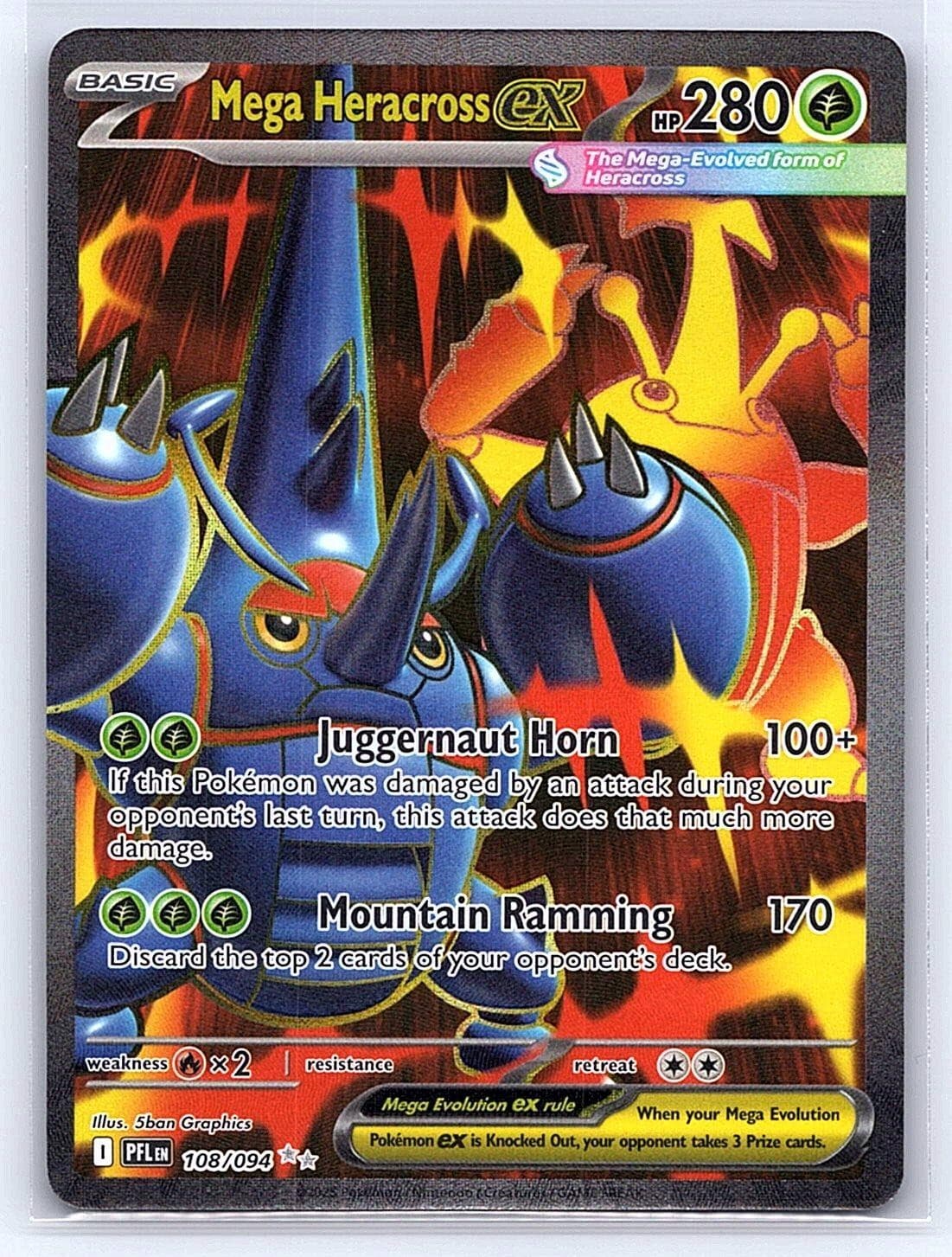 Mega Heracross ex 108/094 Ultra Rare Phantasmal Flames Pokemon Holo Near Mint