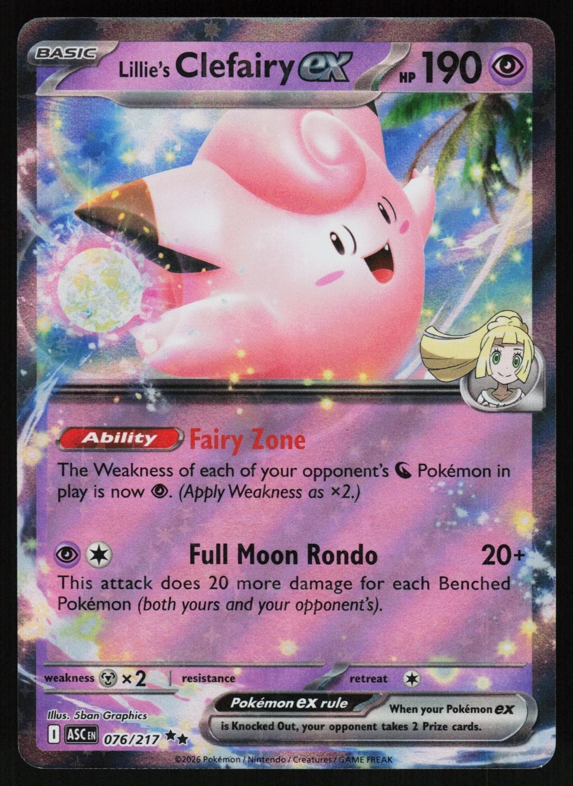 Lillie's Clefairy ex 076/217 Ascended Heroes Holo Double Rare NM/M Pokemon