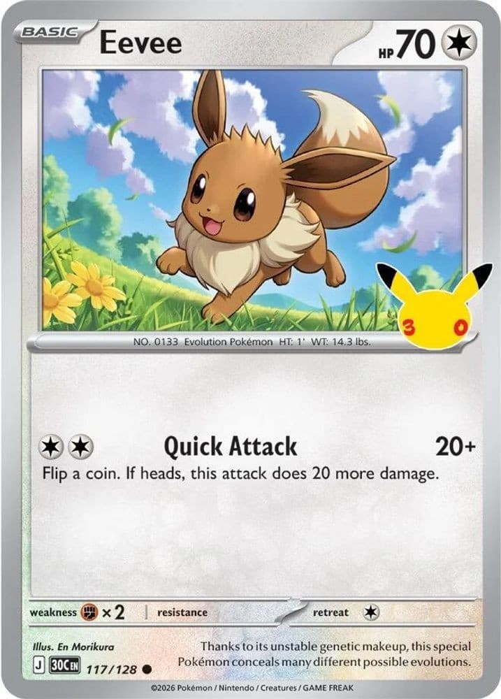 Eevee 117/128 Holo Common ME: 30th Celebration Pokemon Near Mint