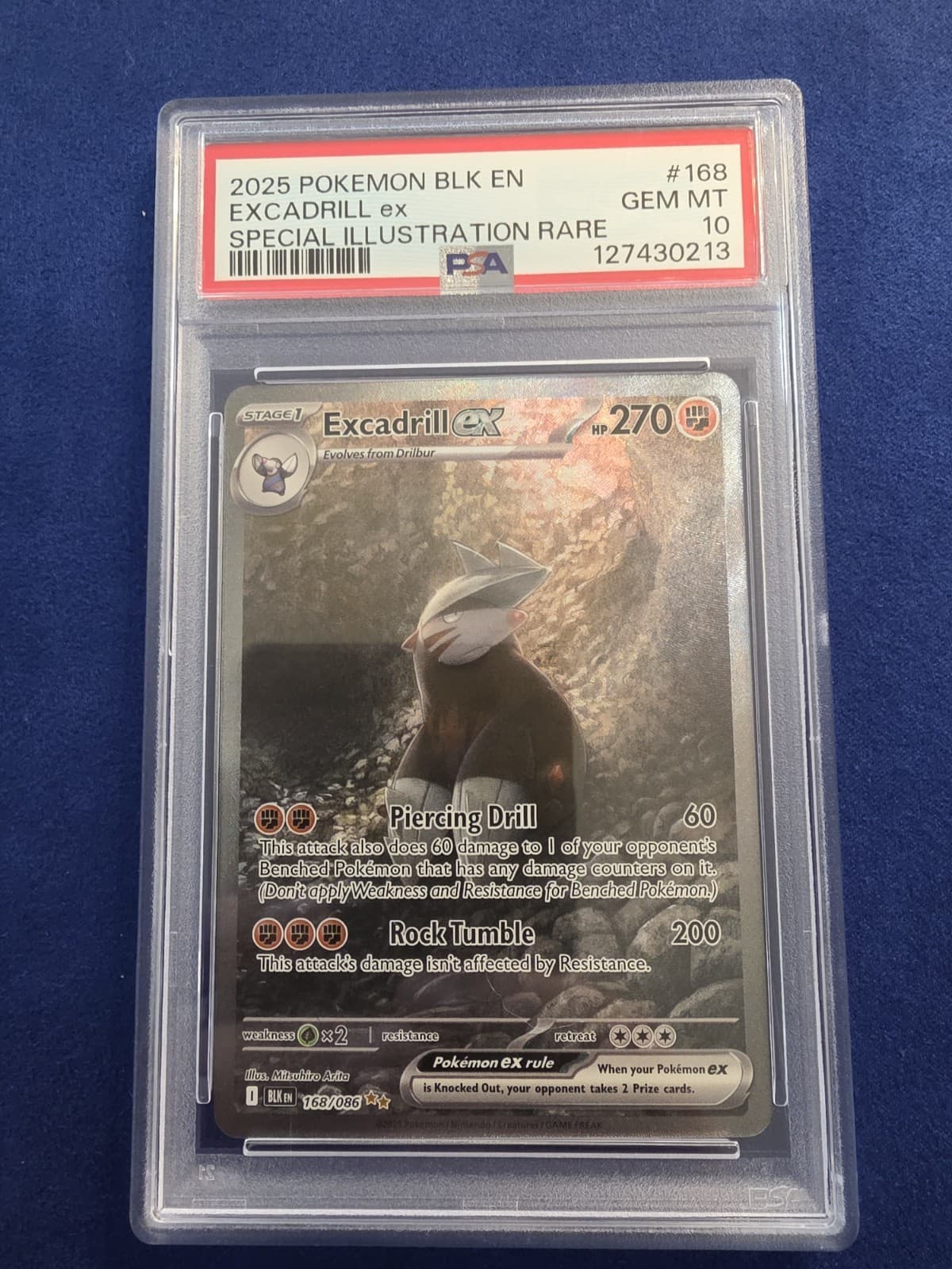 Pokemon TCG Excadrill ex 168/086 Sv: Black Bolt SIR Holo EN PSA 10 Cert