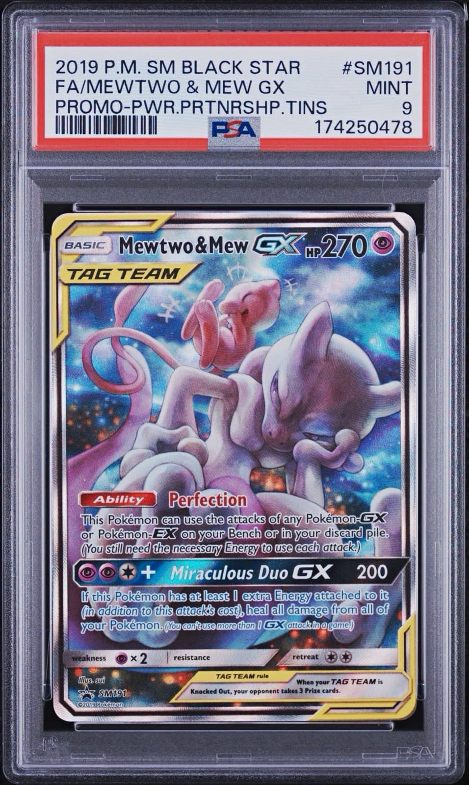 2019 Pokémon TCG Mewtwo & Mew GX SM191 TAG TEAM Promo Holo - PSA 9 NEW CERT