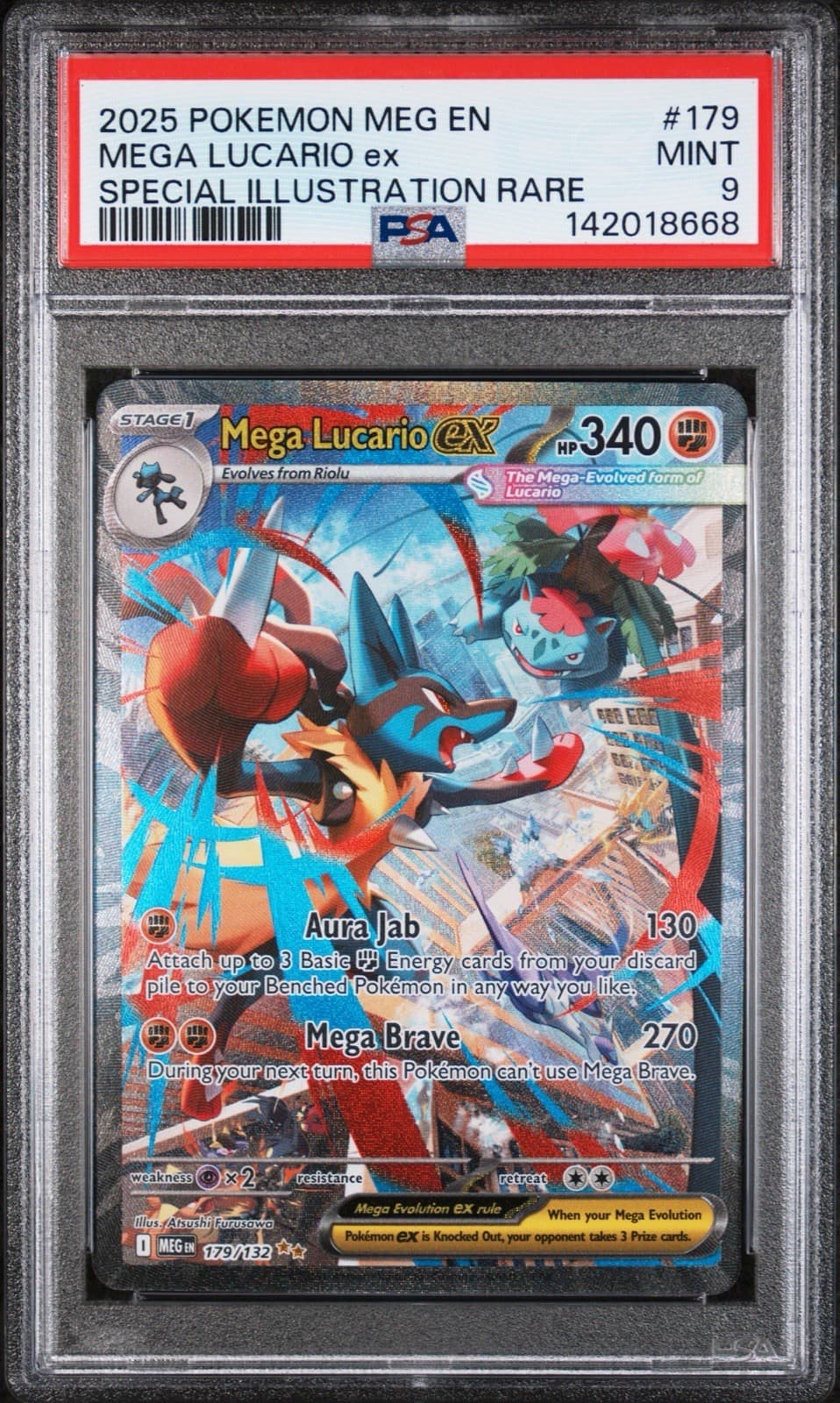 Pokemon Mega Lucario ex 179/132 Me01: Mega Evolution Holo PSA 9 SIR EN