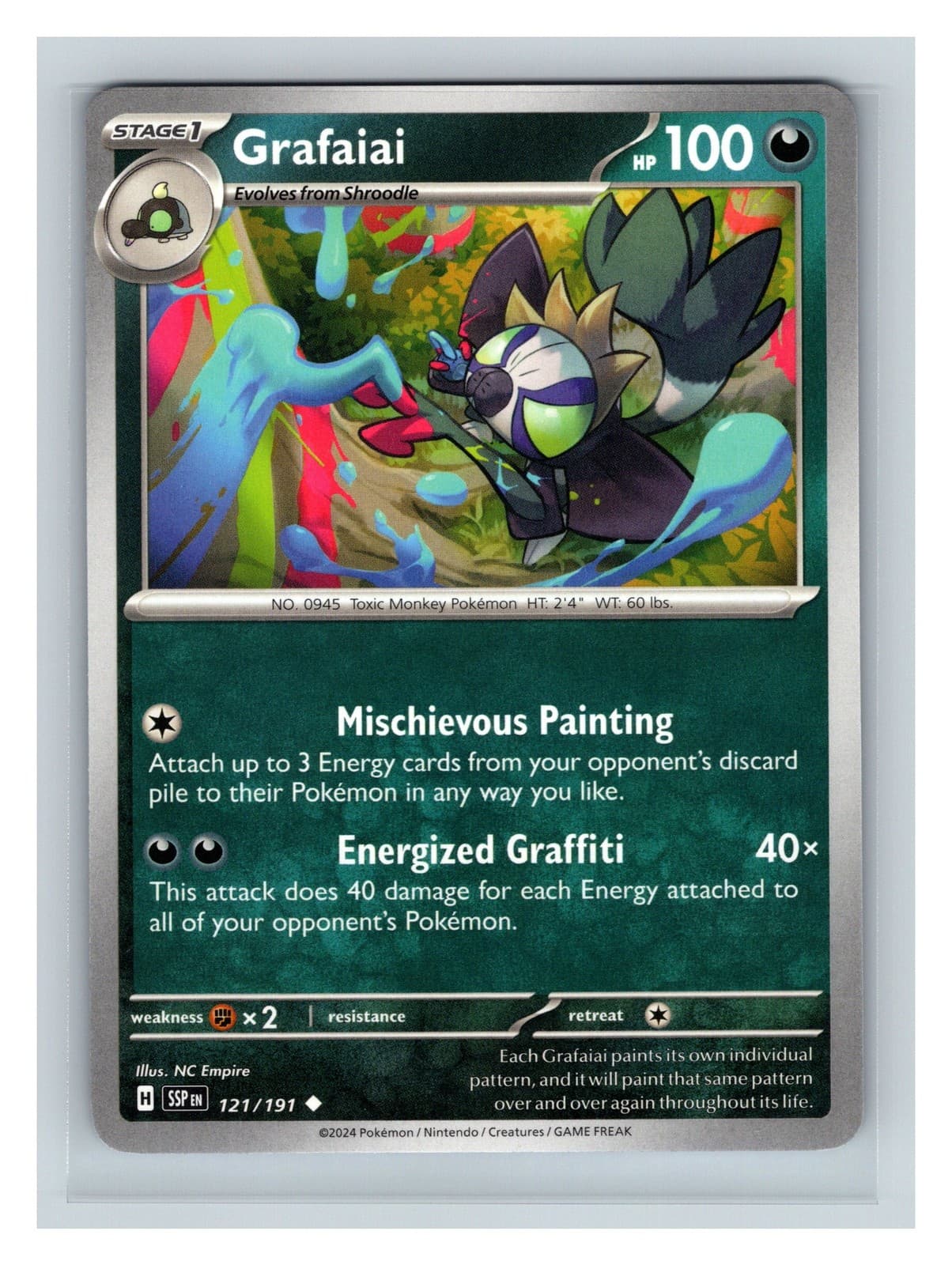 Pokemon TCG Grafaiai SV08: Surging Sparks 121/191 Uncommon NM