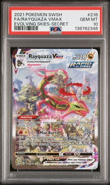 Pokemon Rayquaza VMAX Evolving Skies Secret Full Alt Art #218 PSA 10