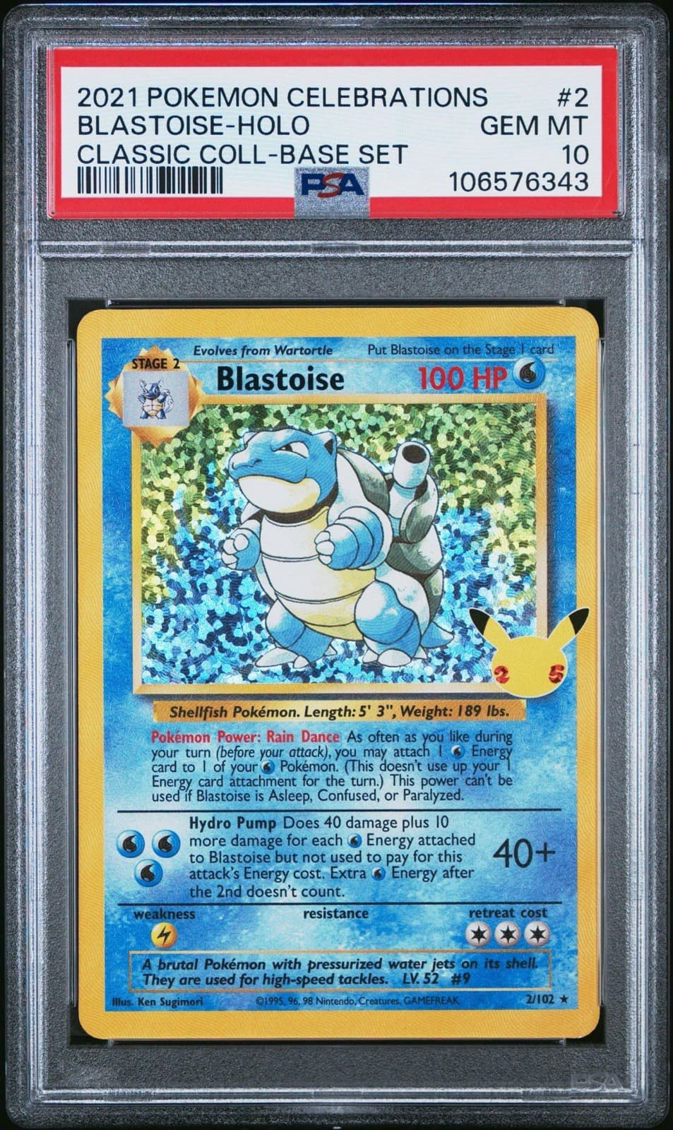Blastoise Holo 2/102 2021 Pokemon Celebrations Classic Coll PSA 10