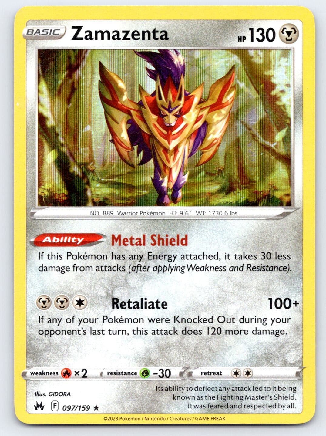 Zamazenta 097/159 Holo Rare Crown Zenith Pokemon Near Mint