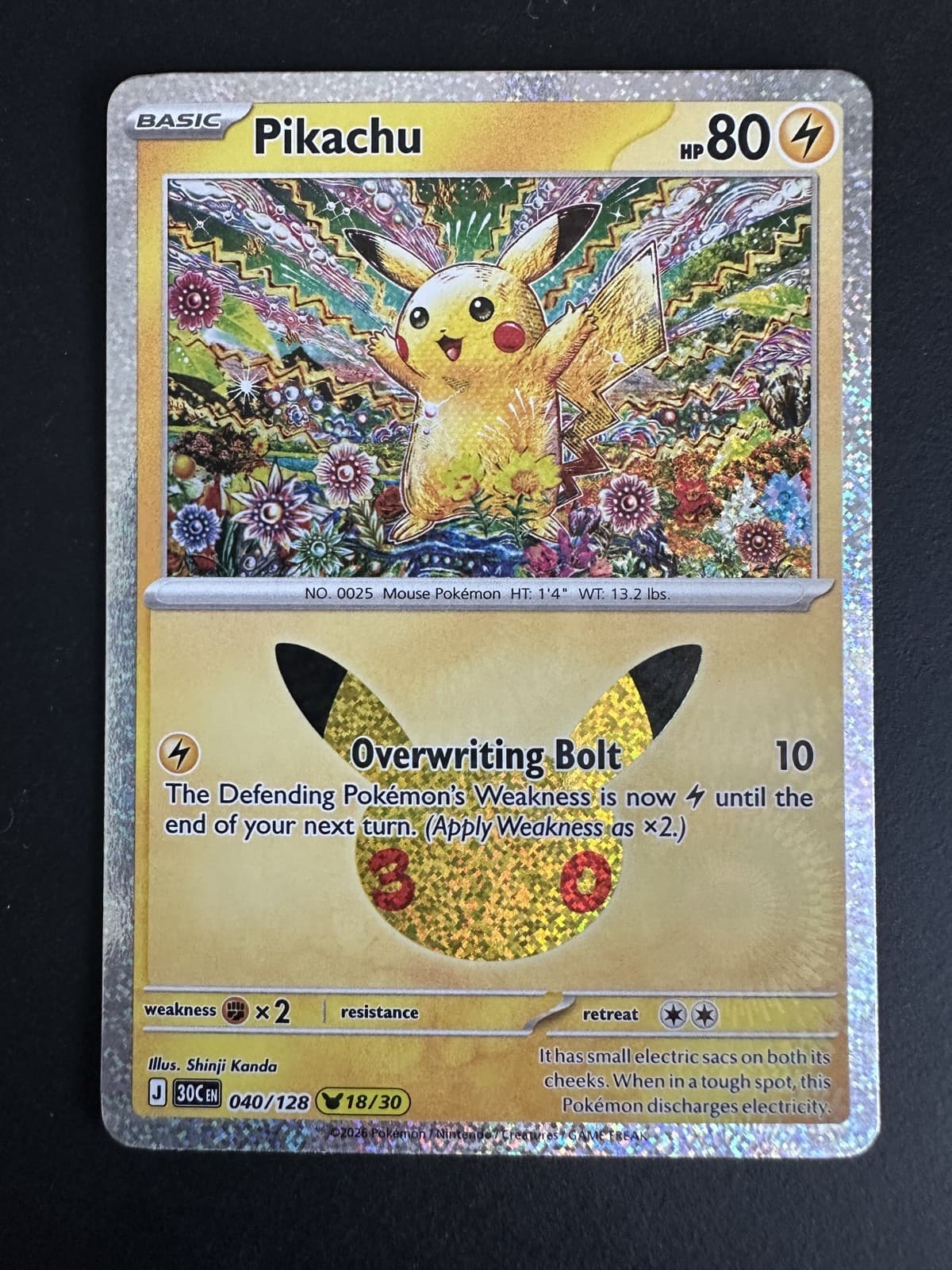 Pikachu 30th Celebration #40/128 Holo Pokemon TCG English